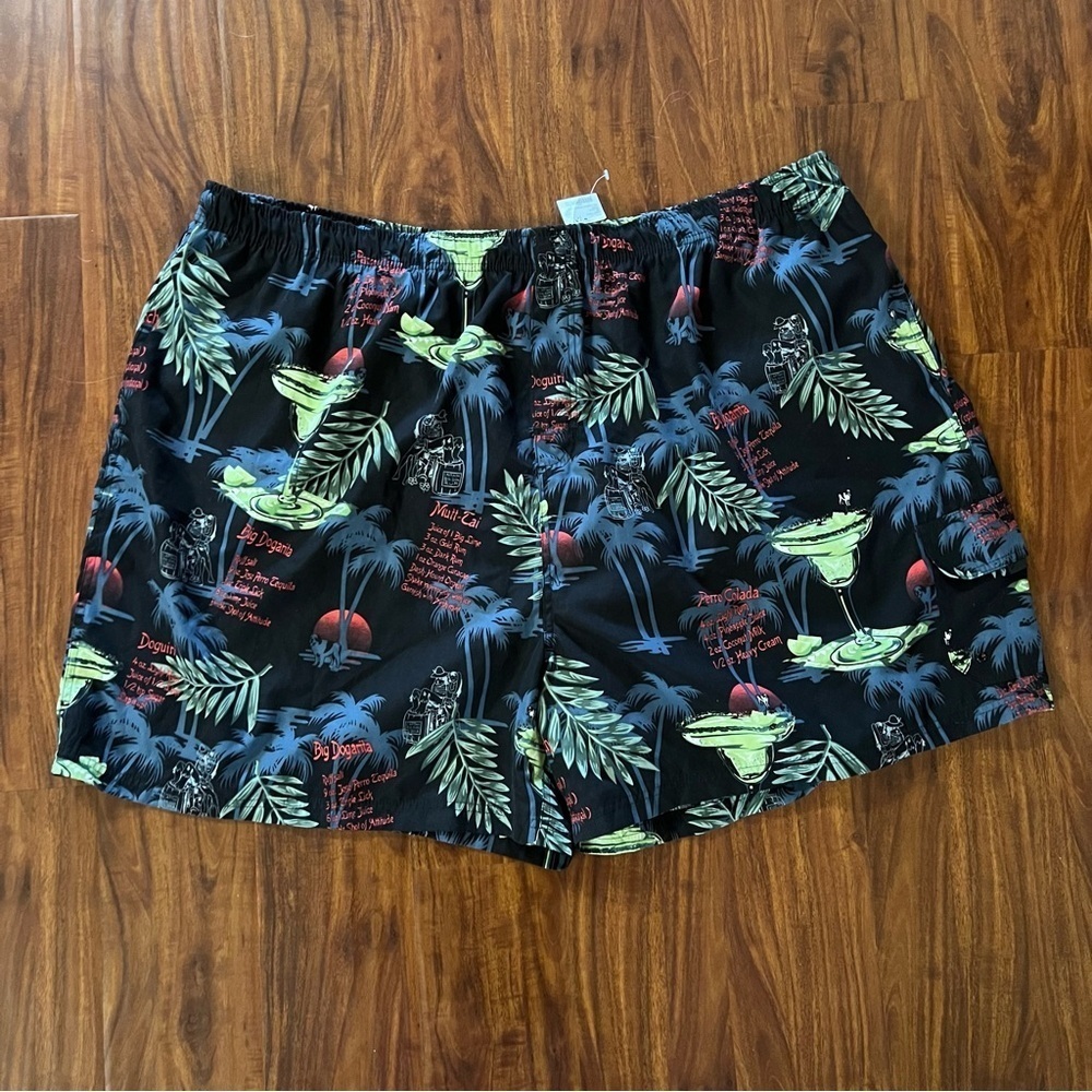 NWT Big Dogs Swim Trunks Black Tropical Dogarita Print Men’s size 5X